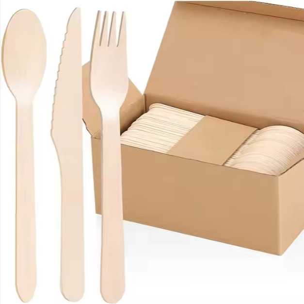 High Quality Cheapest Wooden Tableware Set Wooden Cutlery Spoon Custom Logo Packaging Wooden Tableware Set