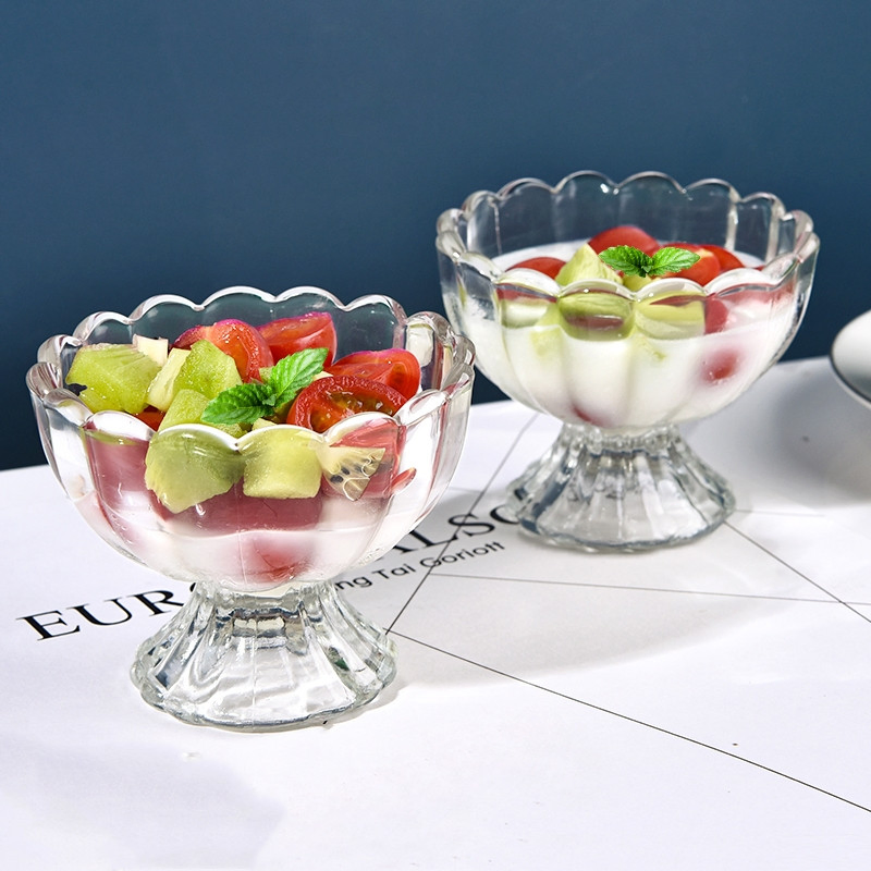 120ml 150ml Flower Shape Clear Ice Cream Glass Cup Creative Glass Bowl Milkshake Cup for Yogurt Salad Fruit Sorbets Glass Luxury