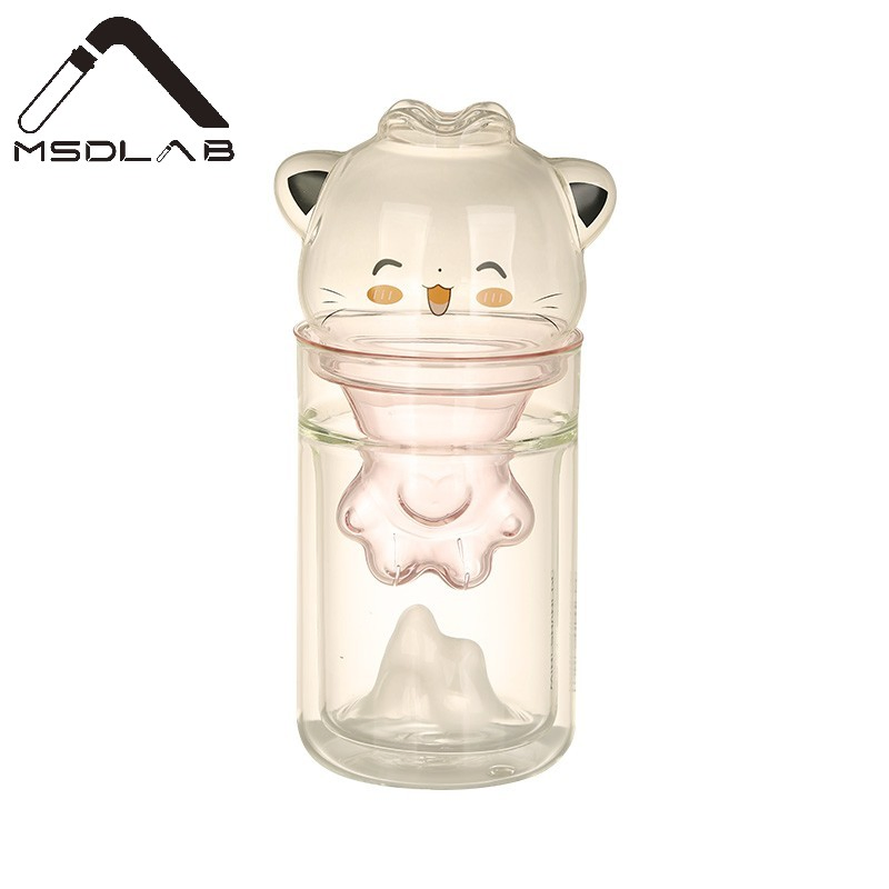 Creative Cat Glass Mug with Infuser and Cat-Paw Lid