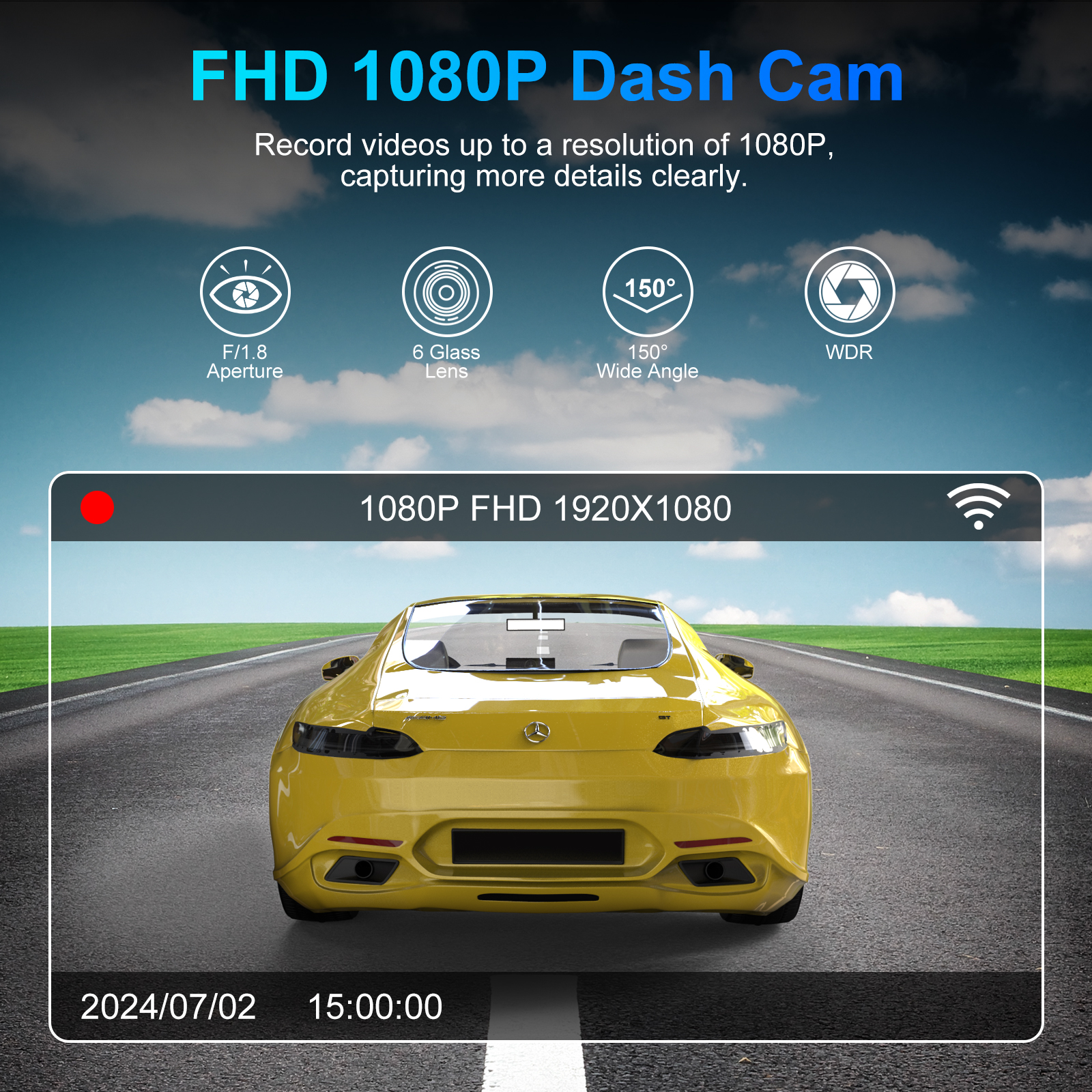 Видеорегистратор автомобильный Wi-Fi 1080P с ночным видением