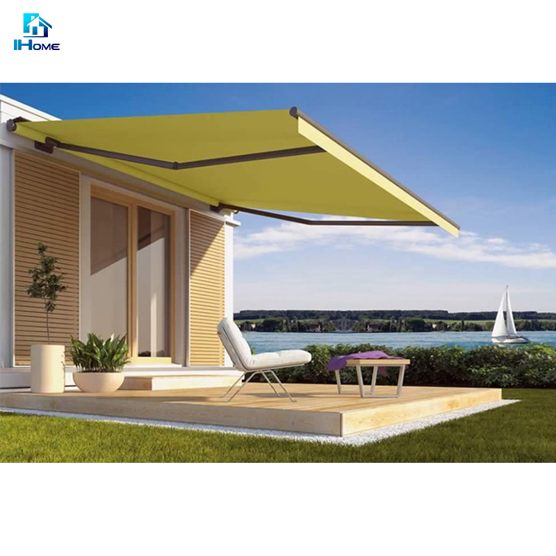 Motorized Full Cassette Retractable Awning Outdoor Sun Shade Acrylic Fabric LED