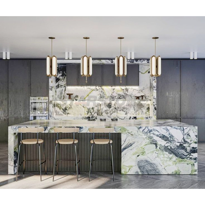 Starstone Luxury Jade Green Marble Waterfall Kitchen Bar Island Countertop