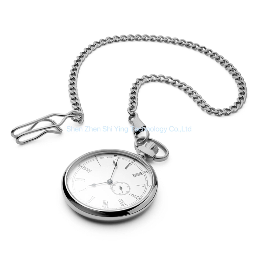 Luxury Men's Engraved Stainless Steel Mechanical Pocket Watch with Chain