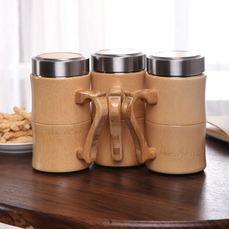 420ml Gift Thermal Stainless Steel Tea Coffee Double Wall Bamboo Travel Mug with Filter