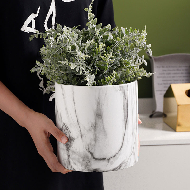 Горшок керамический мраморный Redeco с поддоном