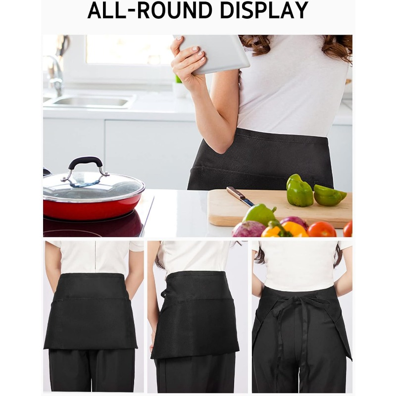 Promotional Hot Sale Classic 3PCS Polyester Fabric Waterproof Waitress Waiter Waist Aprons