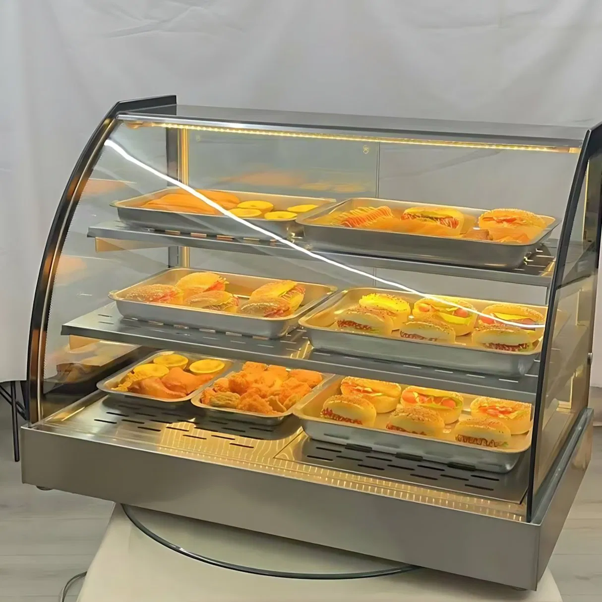 CE Certified Electric Curved Food Warming Display Meets European Safety Standards