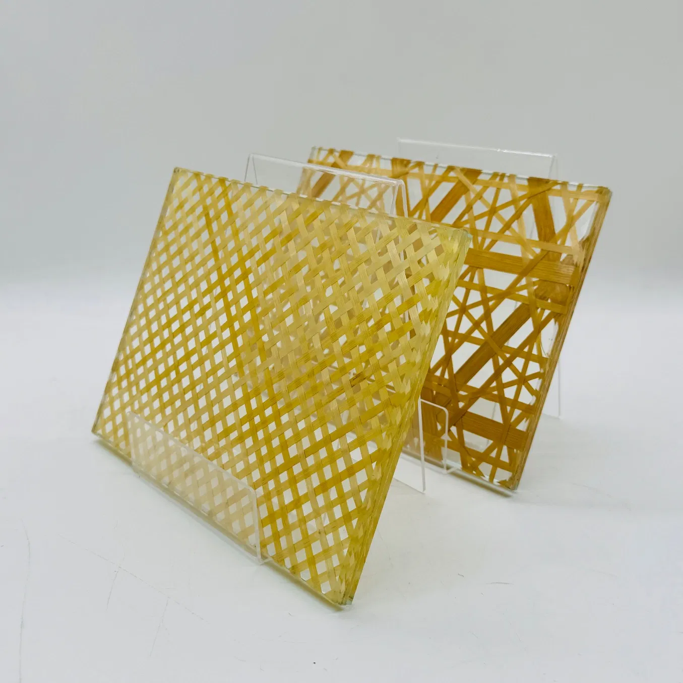 Customized Colored Decorative Art Building Bamboo Woven Tempered Safety Laminated Glass
