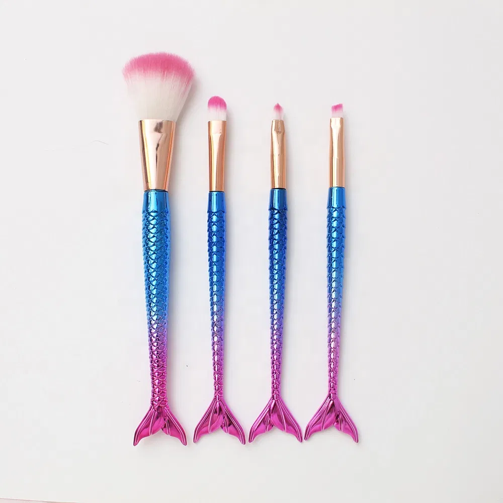 The Best Sales 4 Gradient Flashing Mermaid Decorative Brushes, Fishtail Tail Makeup Brush Brush Blue Eye Shadow Details Brush