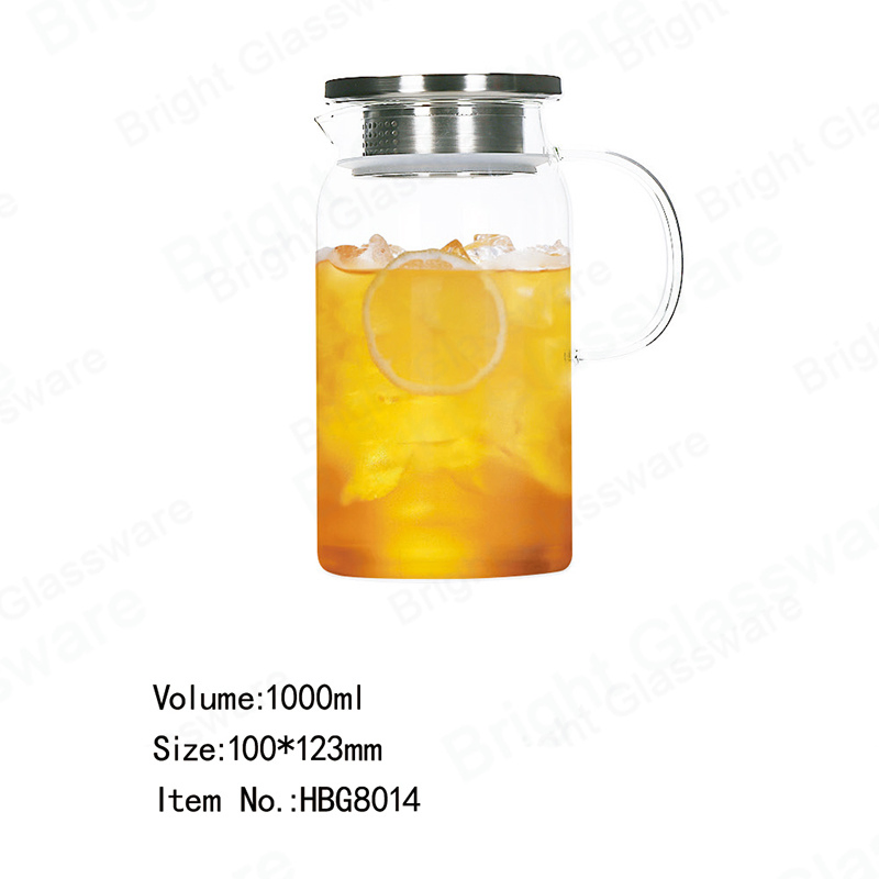 Transparent Heat Resistant Water Glass Pitcher with Stainless Steel Filter Lid