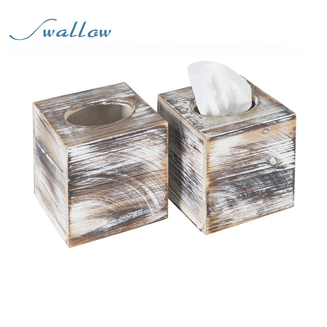 Buy Swallow Square Tissue Box Cover- Decorative Rustic Wood Cube Tissue Holder with Slide-out Bottom Panel
