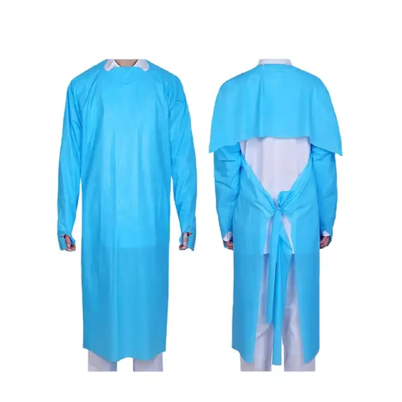 Strong Blue Fluid Resistant CPE Isolation Gowns with Thumb Loop Pack 100