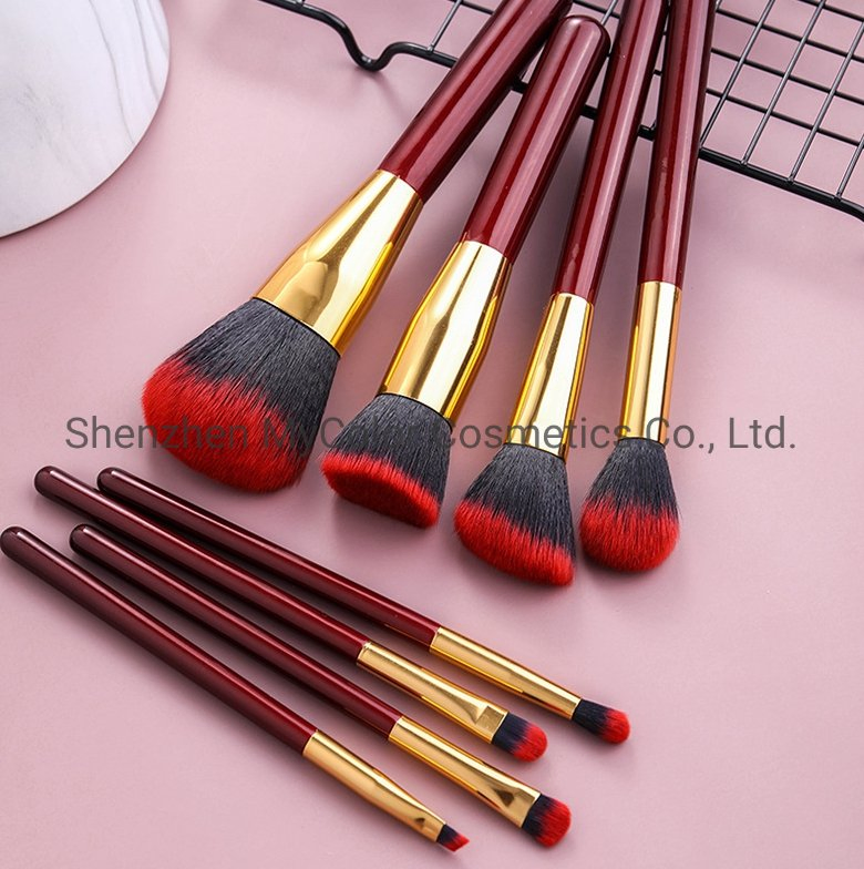 8PCS Premium Red Makeup Brush Set Vegan Highlighting Blush Eyeshadow Brushes