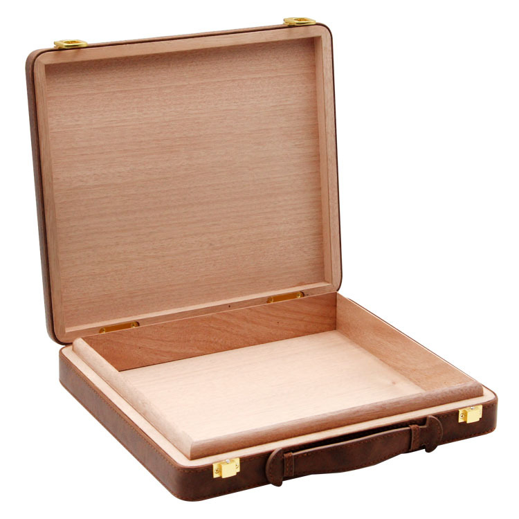 Custom Portable Leather Cigar Humidor Case Box with Handle