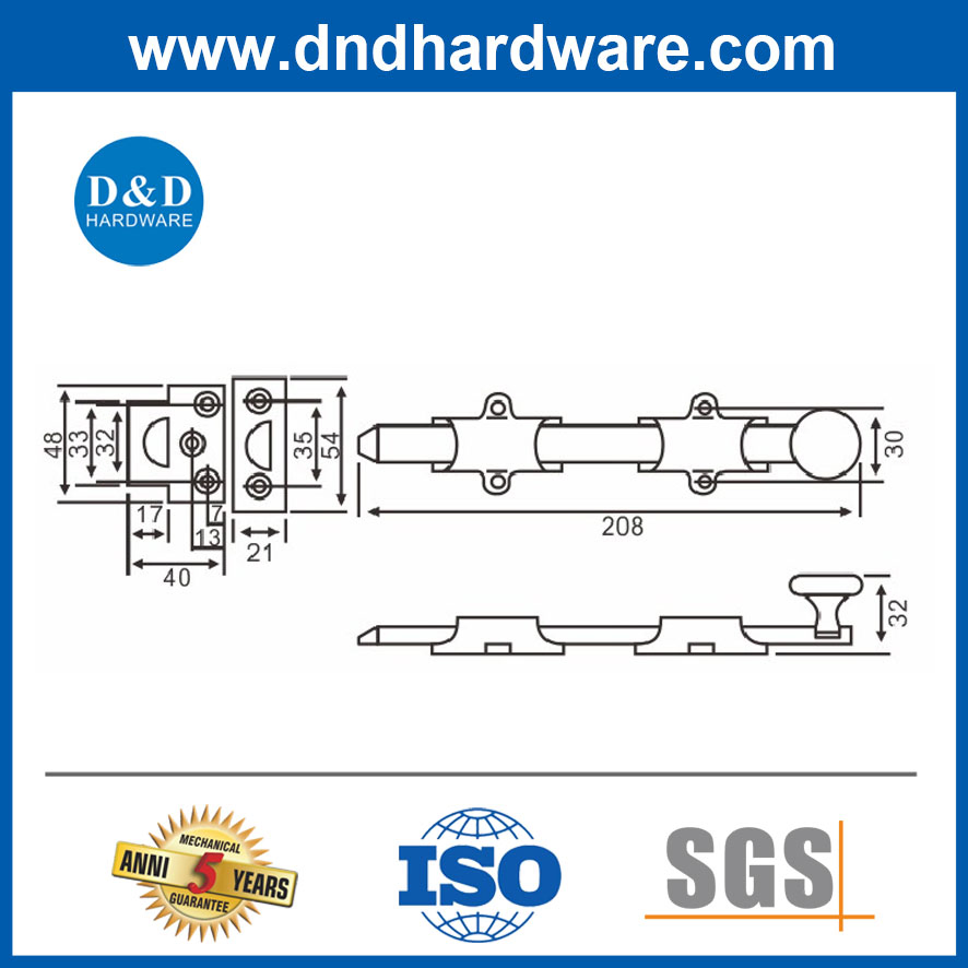 Metal Door Hardware Fitting Brass Dutch Flush Door Bolt