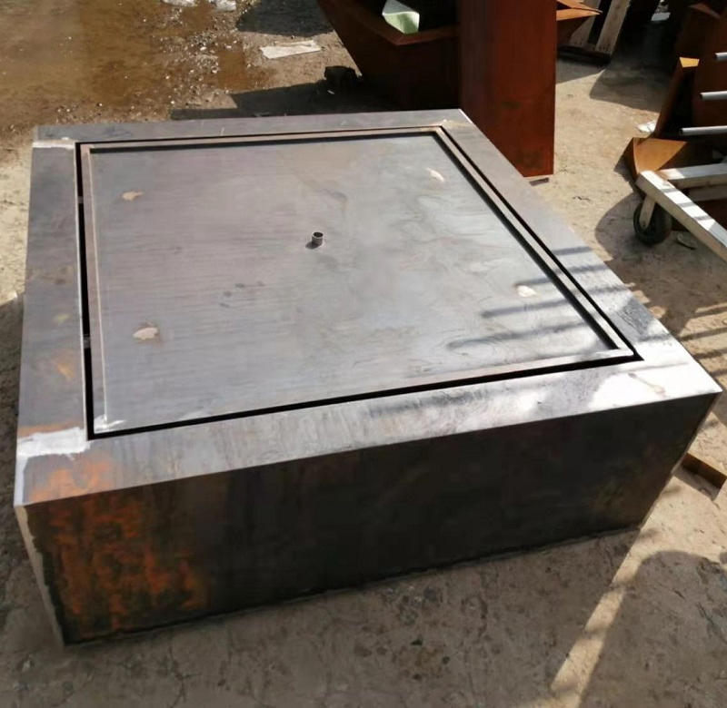 Outdoor Water Fountain Corten Steel Square Water Table with LED Lights