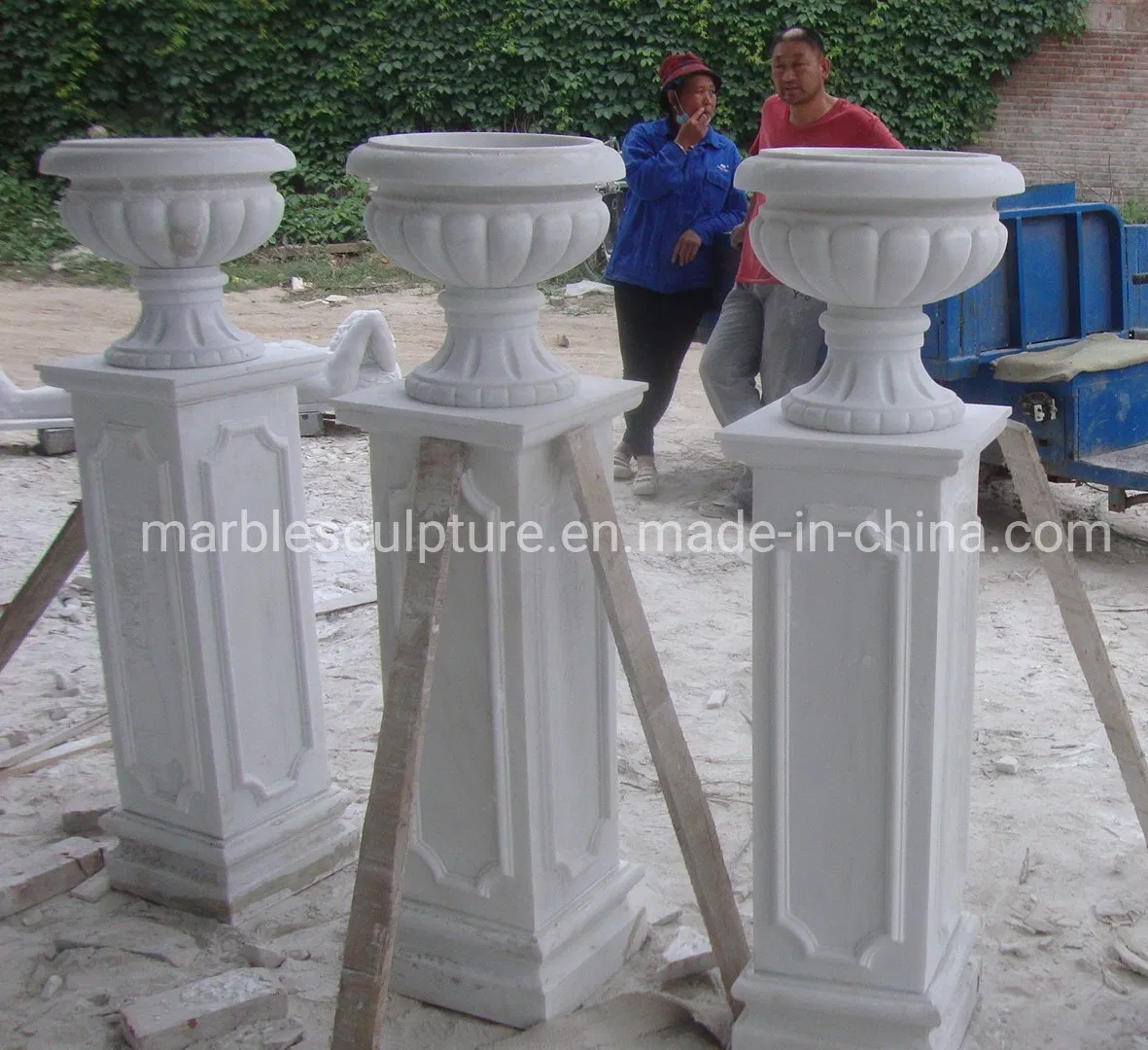 Hand Carving White Marble Column Pillar Flower Pot (SY-C038)
