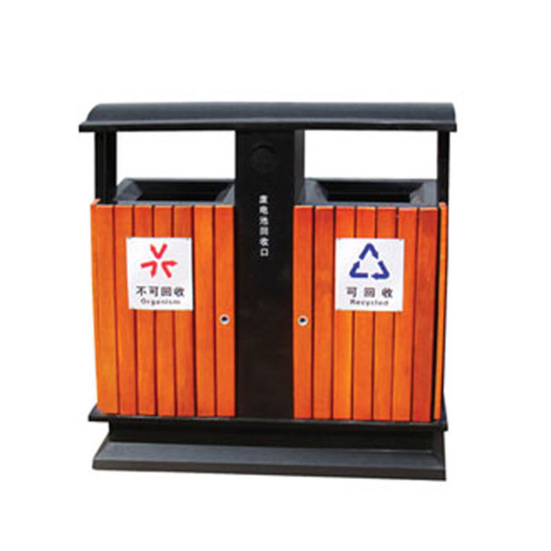 Уличный мусорный бак из древесно-полимерного композита с двумя секциями
