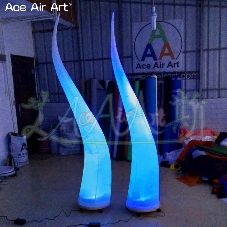 4 PCS LED Decor Spiral Pillars Inflatable Ox Horn Curve Cone Decoration with Colorful Lighting