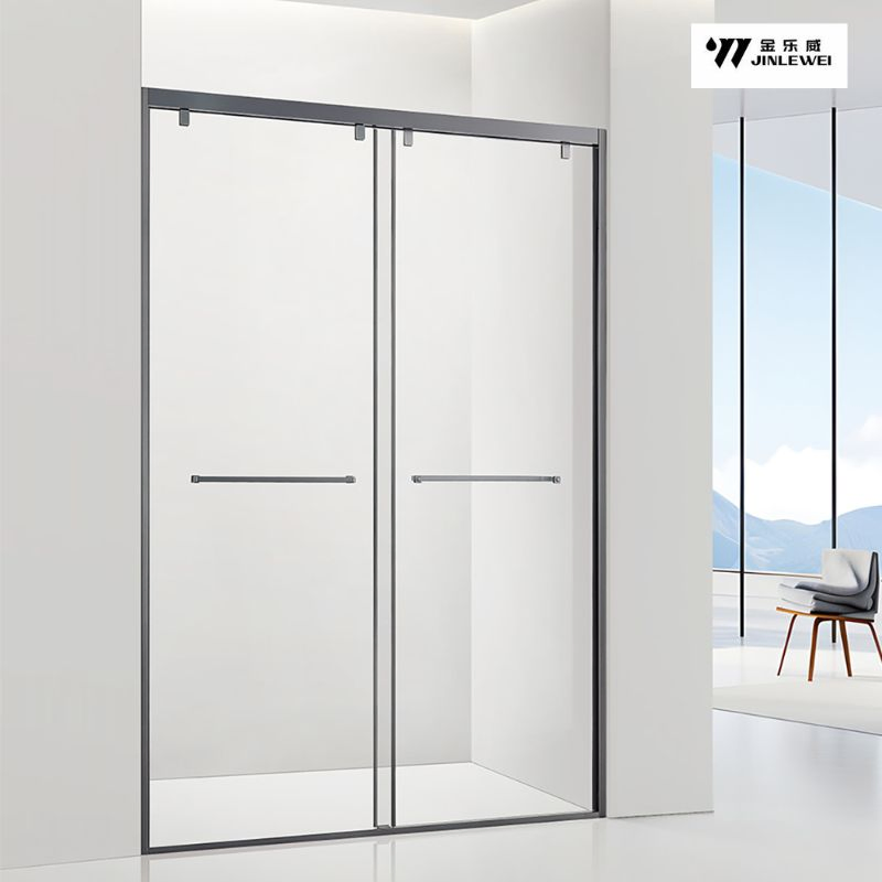Custom Bathroom Gold Frame Tempered Glass Sliding Shower Shower Door