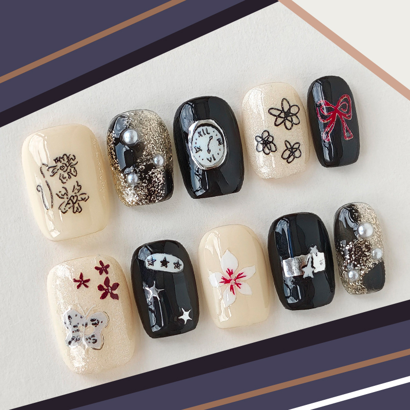 Elegant 3D Floral Press on Nails in Nude and White