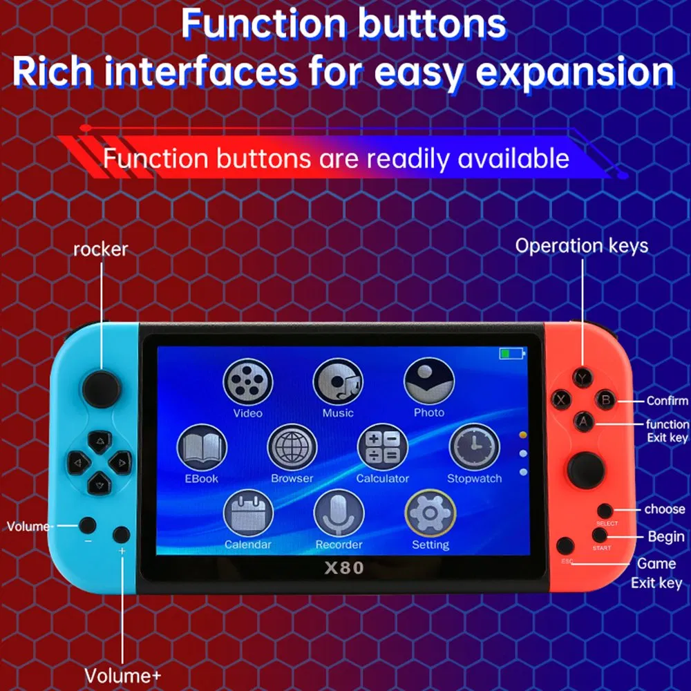 X80 7.0 Inch HD Screen Handheld Game Console 20000 Games Video Game Console