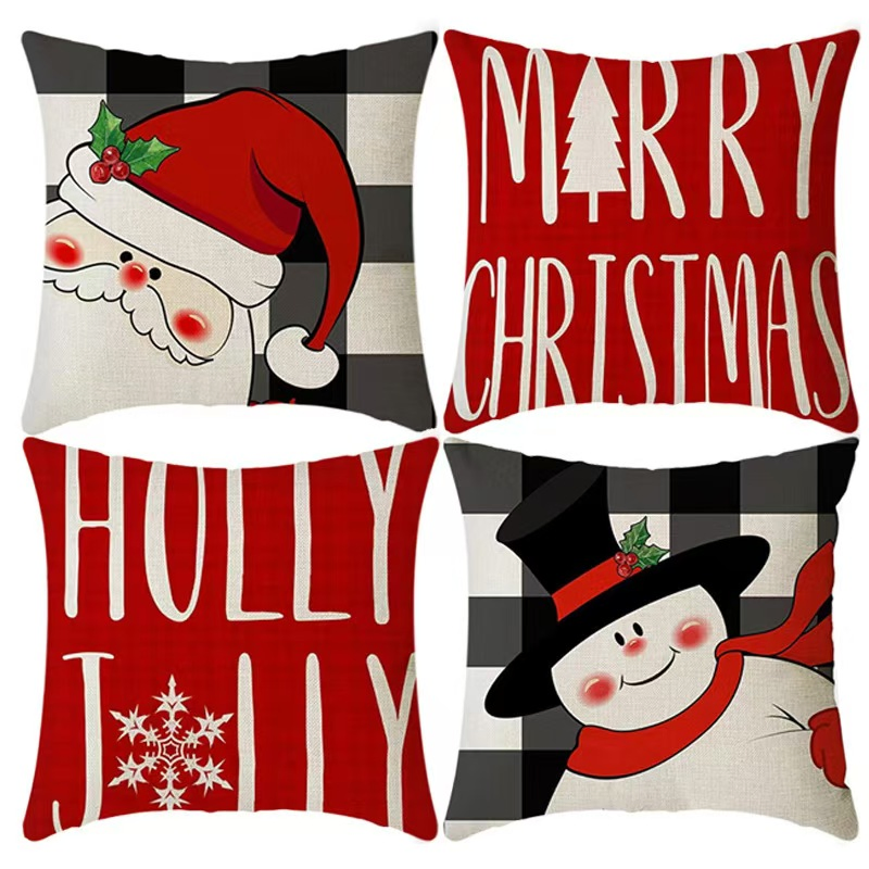 Decorations Reindeer Snowman Throw Pillow Covers Merry Christmas Season Red Chair Cushion