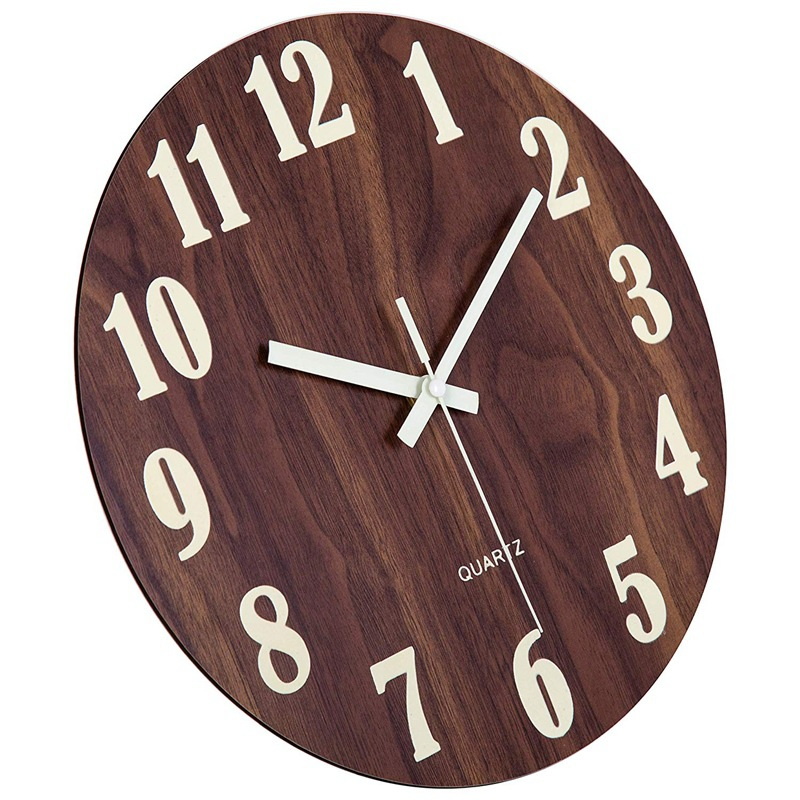 12 Inch Luminous Wall Clock Wood Silent Light in Dark Night Nordic Fashion Wall Clock Non Ticking Clock with Night Light