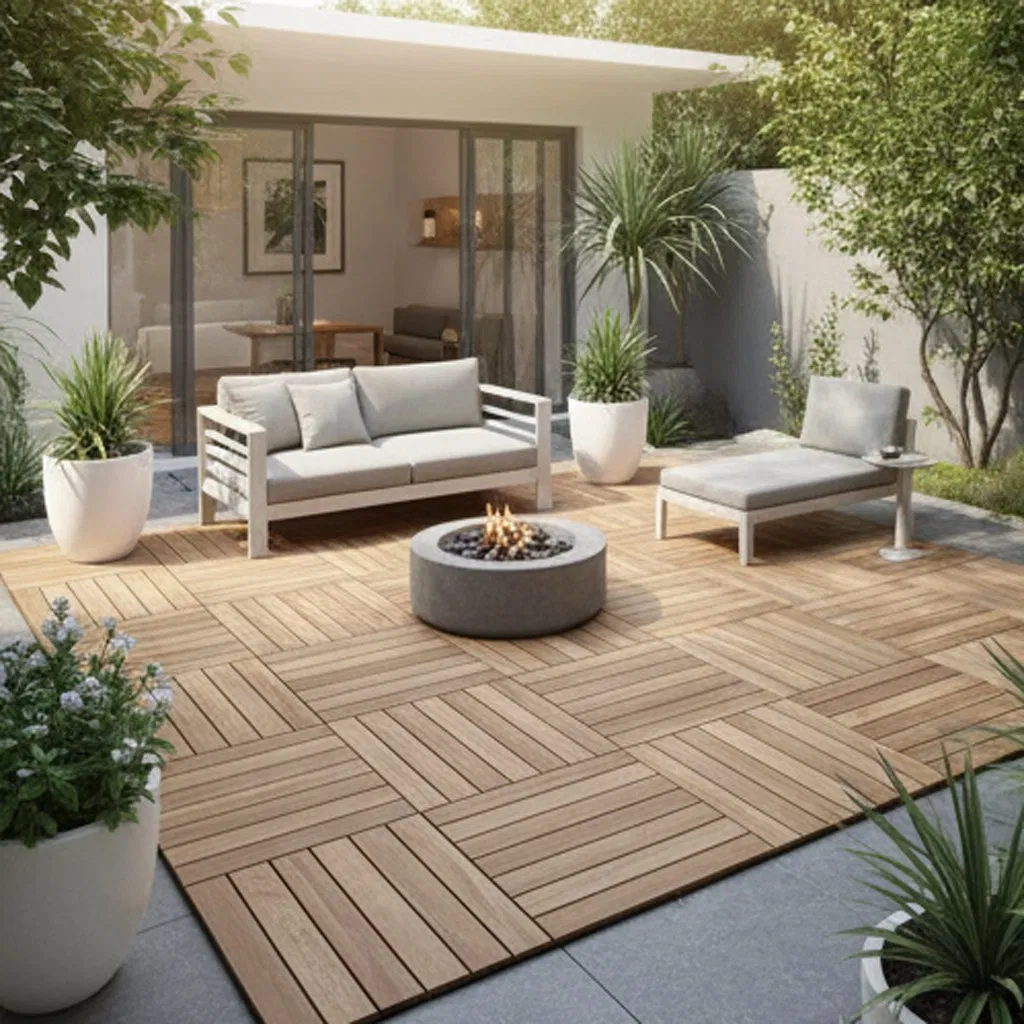 Modular Interlocking Deck Tiles - Solid Modified Radiata Pine, Easy DIY Installation for Any Space