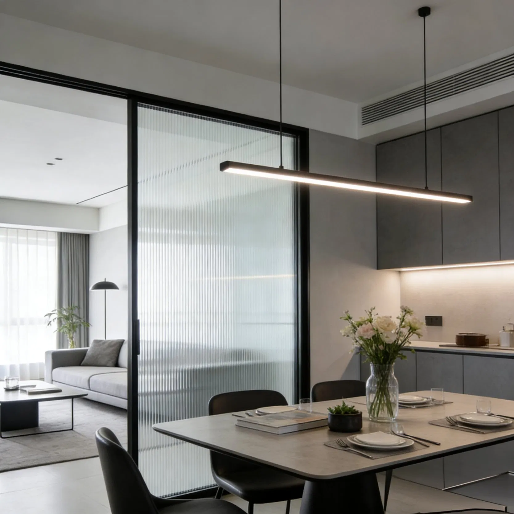 Kitchen and Bathroom Fluted/Frosted Glass Stain-Resistant Semi-Transparent Privacy Partition