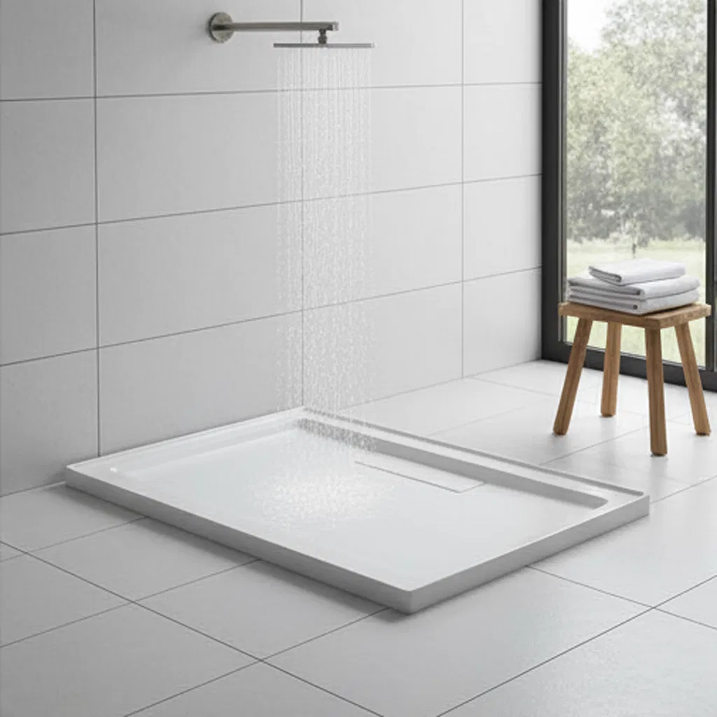 Square Curved Rectangle White Acrylic Fiberglass Shower Tray Shower Base