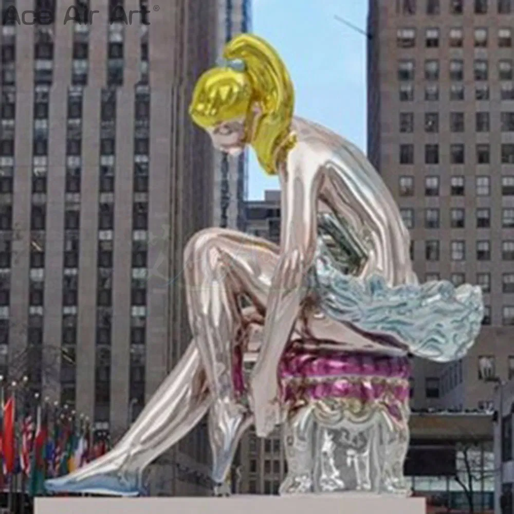 Wonderful Inflatable Silver Dancing Girl Model Shinning Giant Ballerina Girl Balloon Inflatable Golden Hair Girl for Outdoor or Display