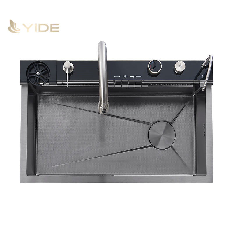 Sleek Black Stainless Steel Smart Sink Suitable for Home and Hotel Use