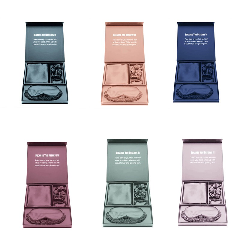 100% Mulberry Silk Pillow Case Sleep Mask Sleeping Set Satin Silk Eyemask Scrunchie Emulation Silk Pillowcase Gift Set