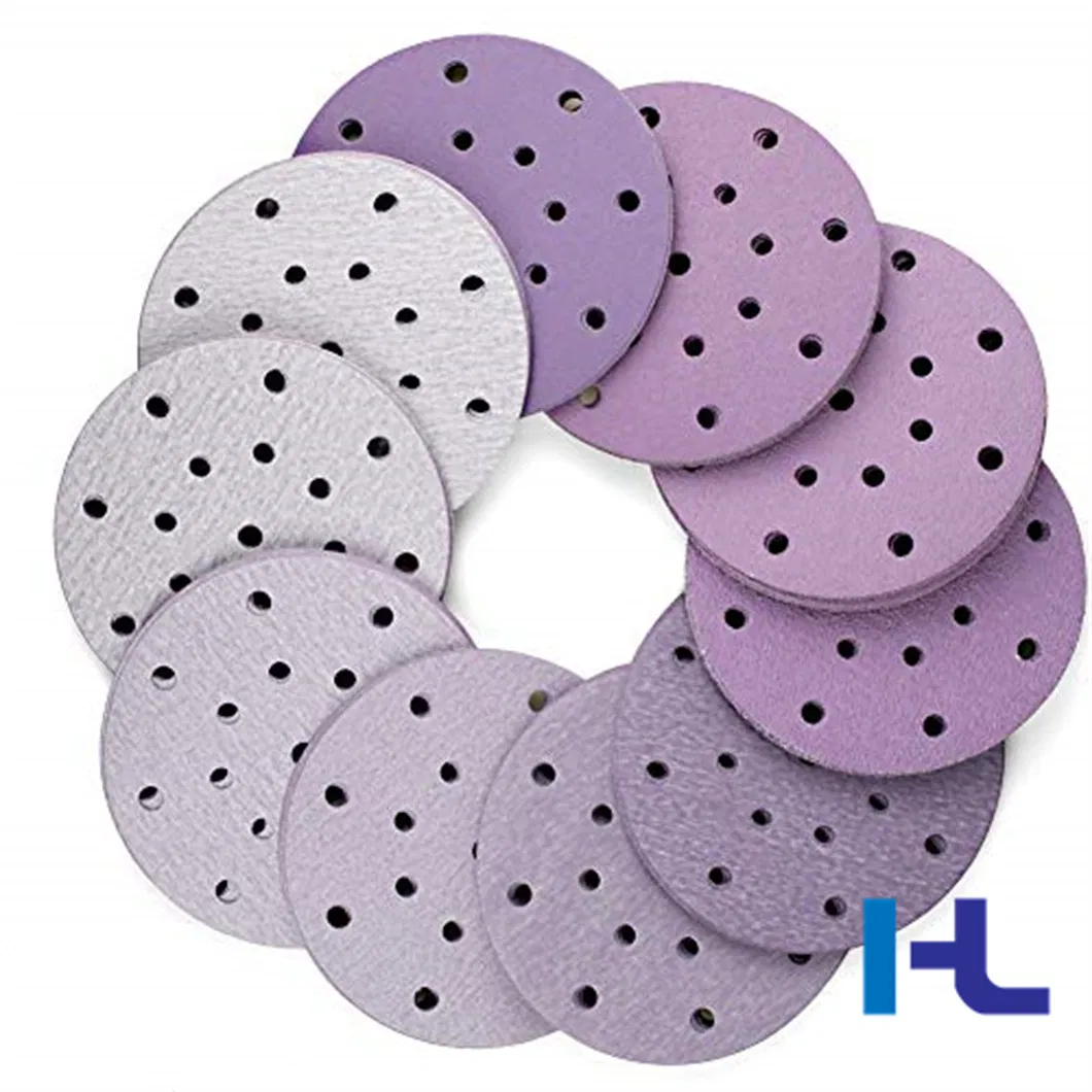 115mm 125mm 150mm 6inch 17holes Purple Hook&Loop Sand Abrasive Ceramic Sanding Grinding Disc for Polishing Car, Vessel, Composite Materials, Wood, Metal