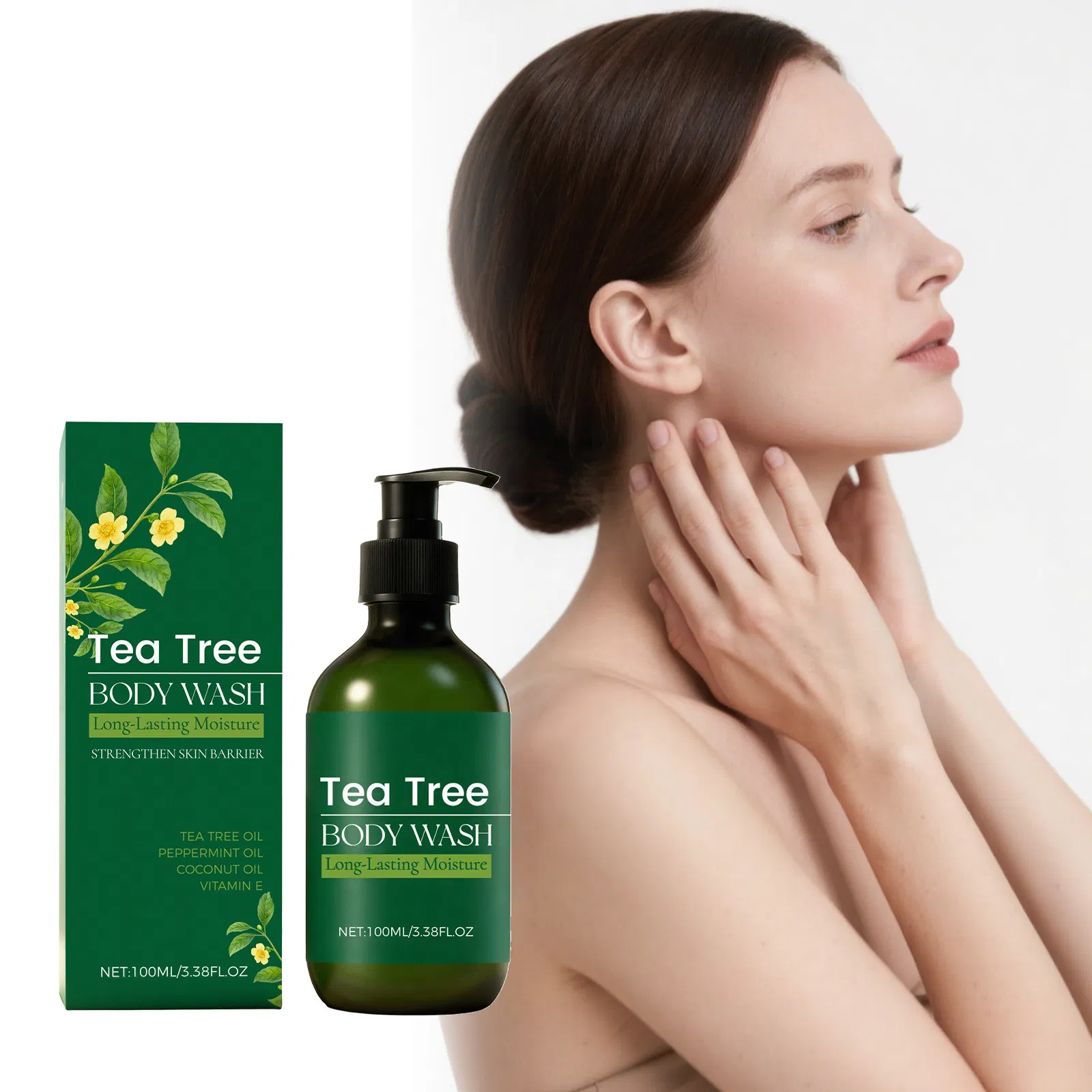 Private Label Natural Pure Tea Tree Oil Healthy Skin Body Wash Scented Shower Gel