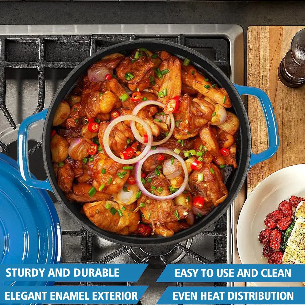 Чугунная эмалированная кастрюля-казан 3.7qt, круглая, красная