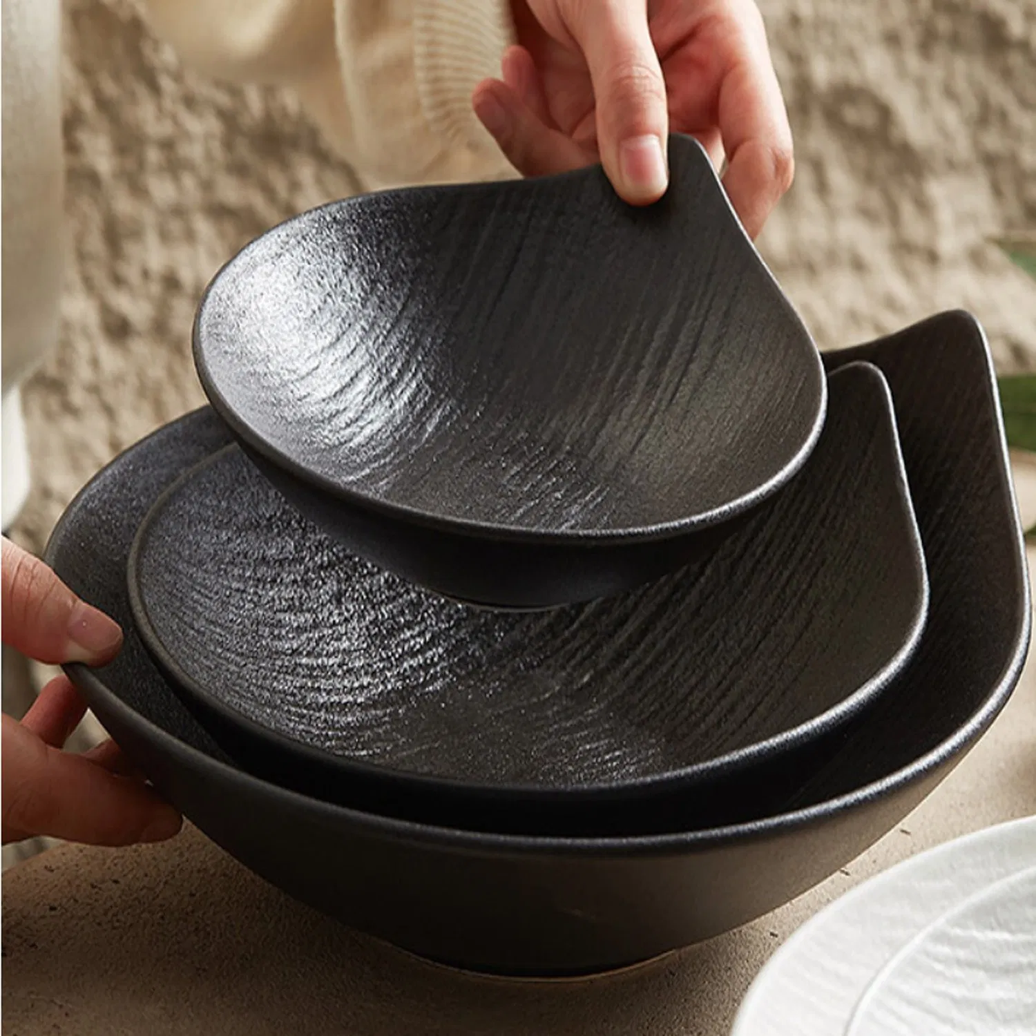 Non-Disposable Safe Melamine Serving Fruit Bowl White Melamine Salad Bowl Dessert Bowl with Ear