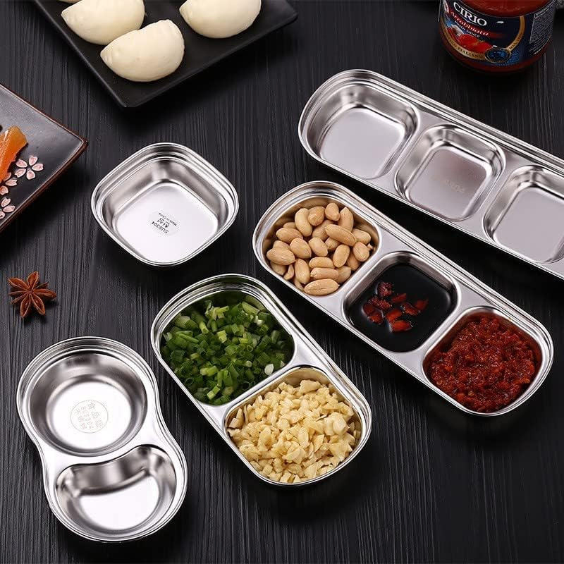 4 PCS Dipping Sauce Dish Set Stainless Steel Condiment Dishes Sub-Grid Seasoning Dishes Appetizer Snacks Bowl
