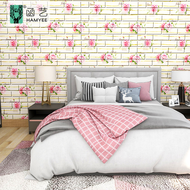Modern Floral Home Adhesive Wall Paper Wall Coating PE Foam Wallpaper 3D Wall Sticker Home Decoration