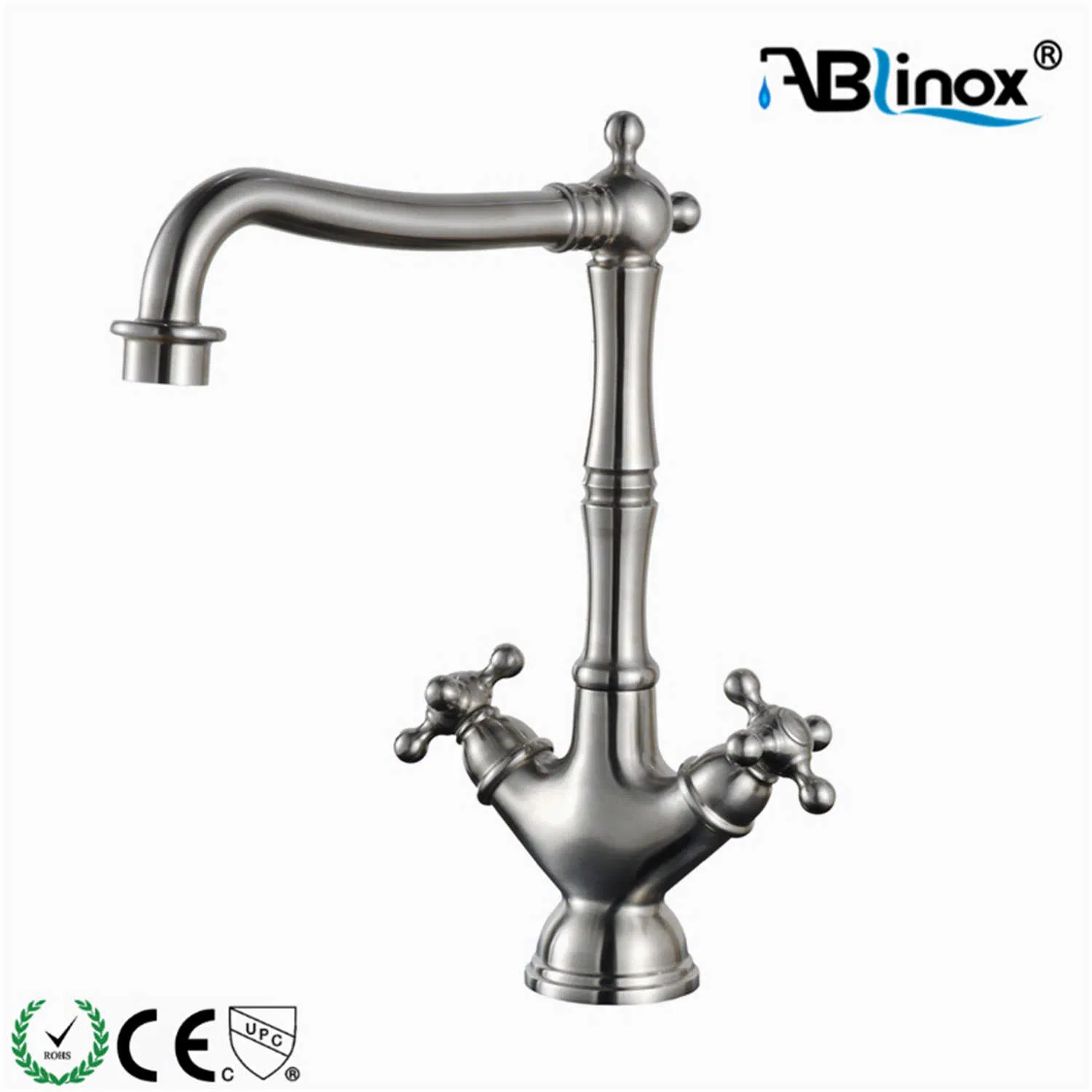 304 Stainless Steel Three Holes Deck Mounted Cross Handle Mixer Faucet