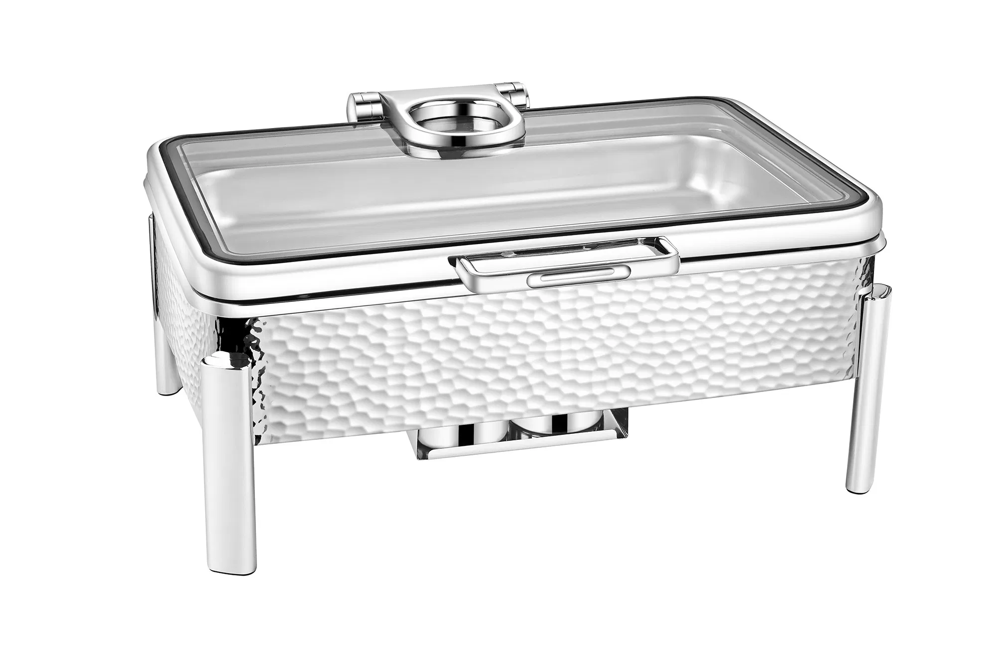Modern 9L Rectangle Food Warmer 201 Stainless Steel and Glass Rose Gold Chafing Dish for Buffet Kitchen Equipment