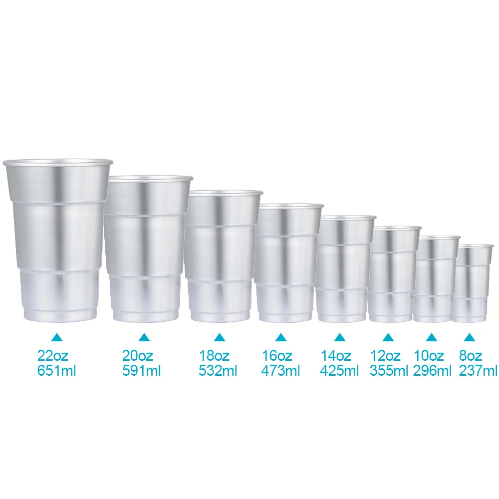 Factory Wholesale Custom 16oz 18oz 21oz Reusable Aluminum Cup Metal Beer Drinking Cups for Party Bar