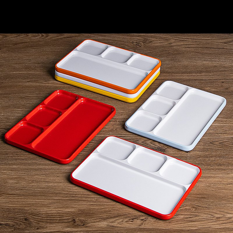 Customized Melamine Rectangle Platter Dishes Restaurant School Divided Fast Food Plate