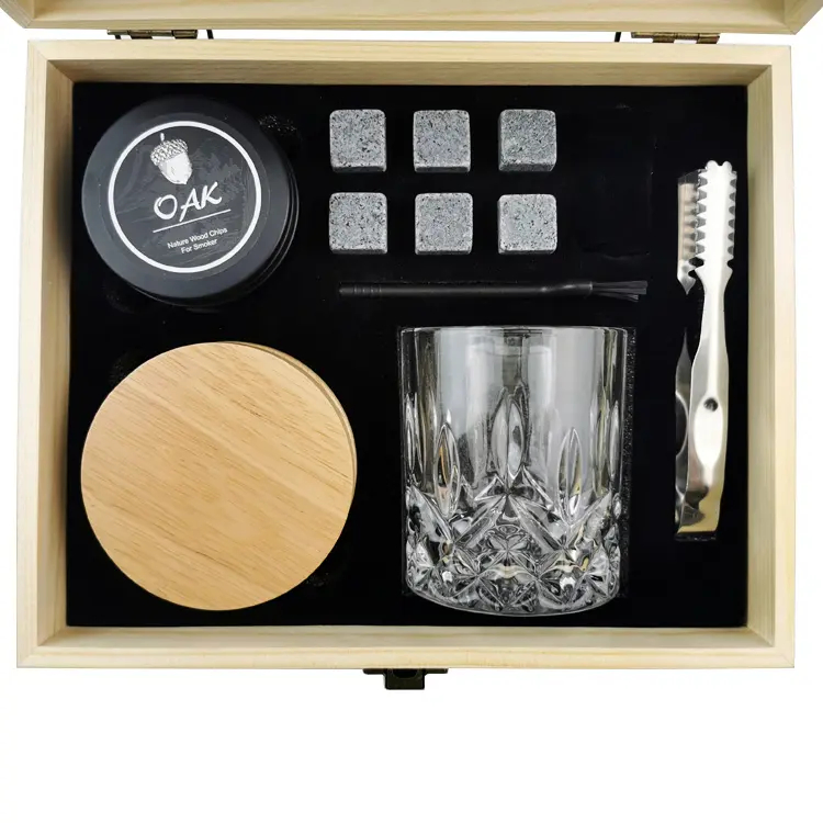Cocktail Smoker Crystals Rotatable Whiskey Tumbler Glass Cocktail Smoker Kit