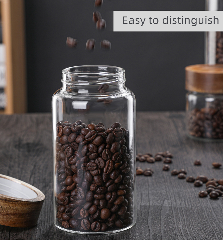 High Borosilicate Glass Home Kitchen Use Food Storage Container Canister Jar with Sealed Quality Wood Acacia Lid