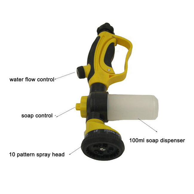 House Rooof Car Cleaning Tool 10 Patterns Trigger Garden Hose Hose End Sprayer with 100ml Soap Dispenser