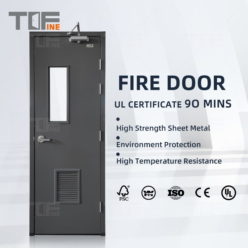 UL European Standard Modern Sliding Steel Single Leaf Internal Casement Fire Rated French Security Door with Jamb in Dubai