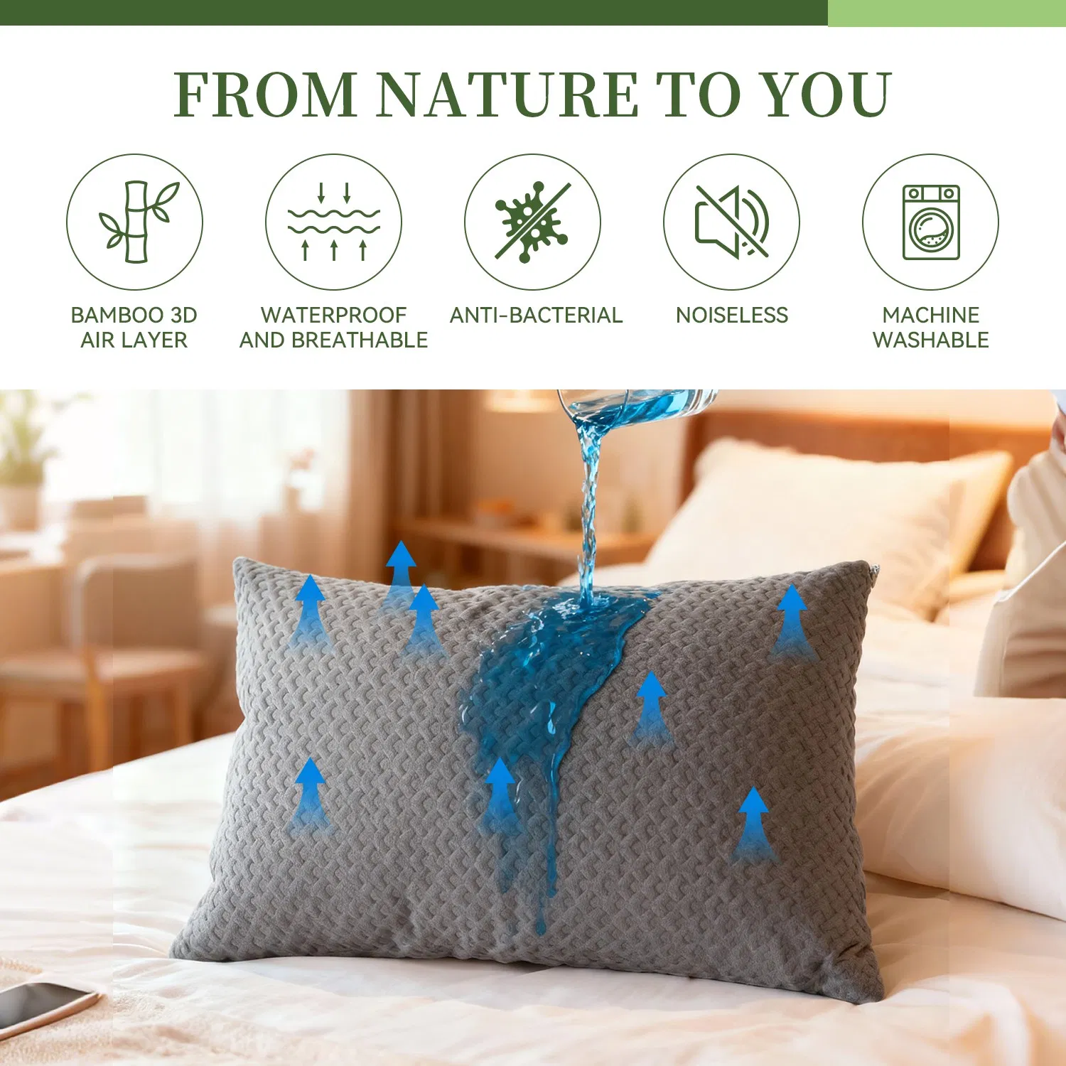 Hot Sale Waterproof Home Bamboo Hotel Pilow Protector Bedding Pillow Case Cover