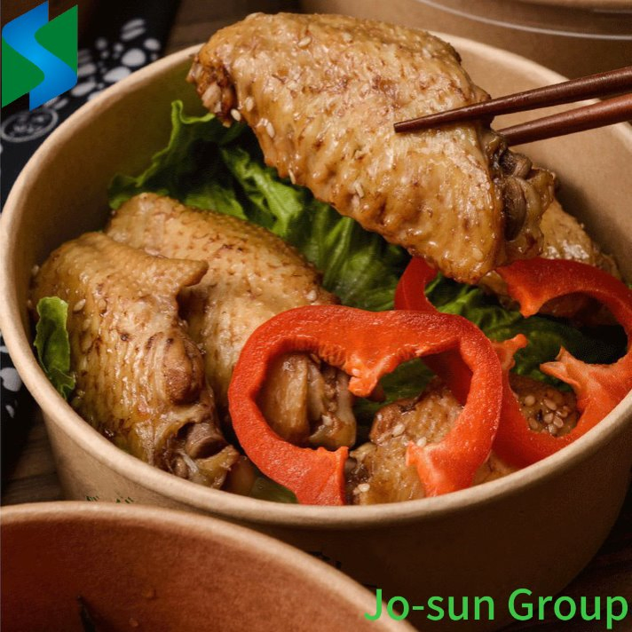 Jo-Sun Wholesale Food Packaging Salad Kraft Eco-Friendly Packaging Disposable Paper Salad Bowl with Lid